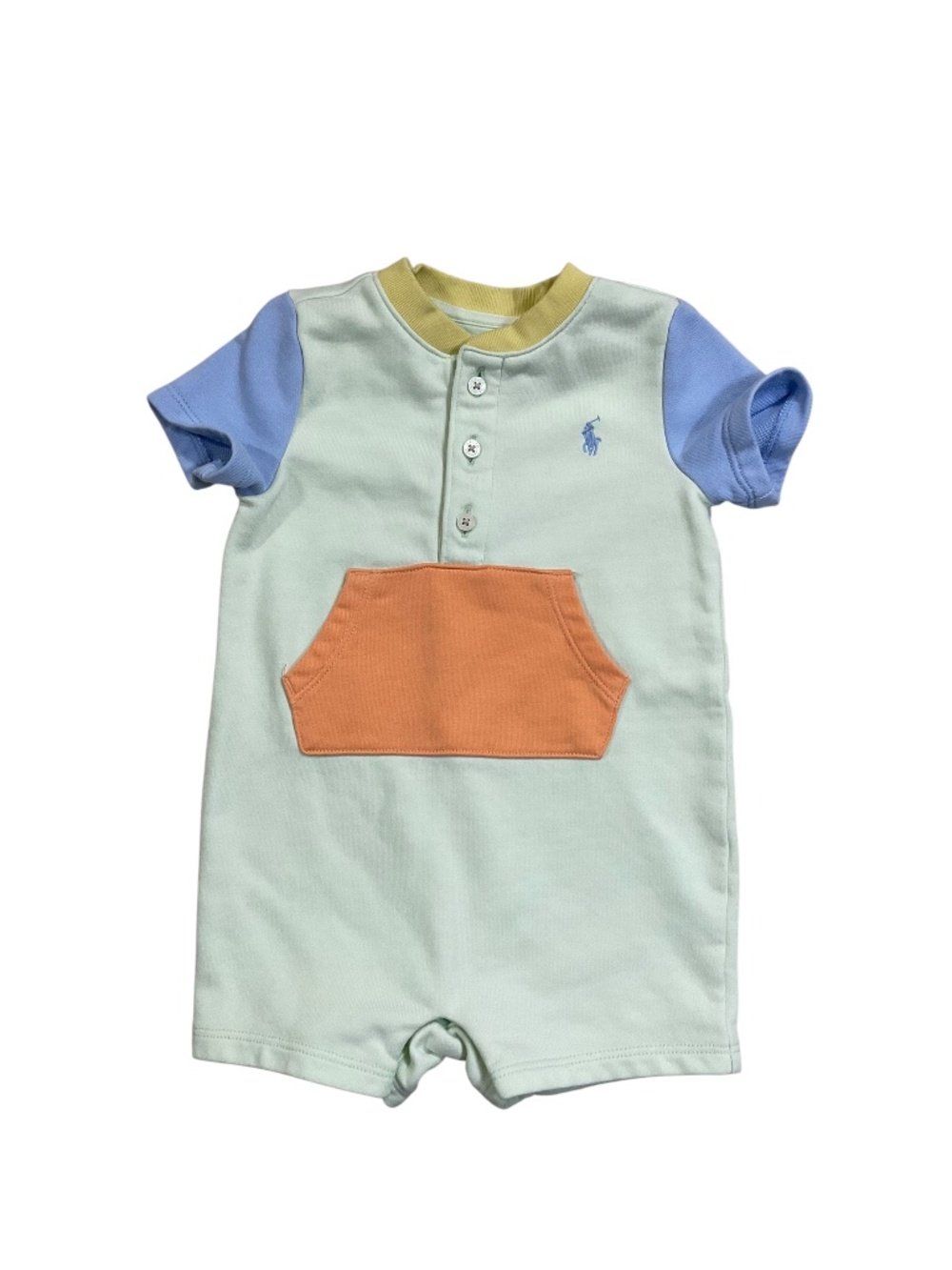 Ralph Lauren Boys Color Blocked Terry Henley Shortall Romper 12M